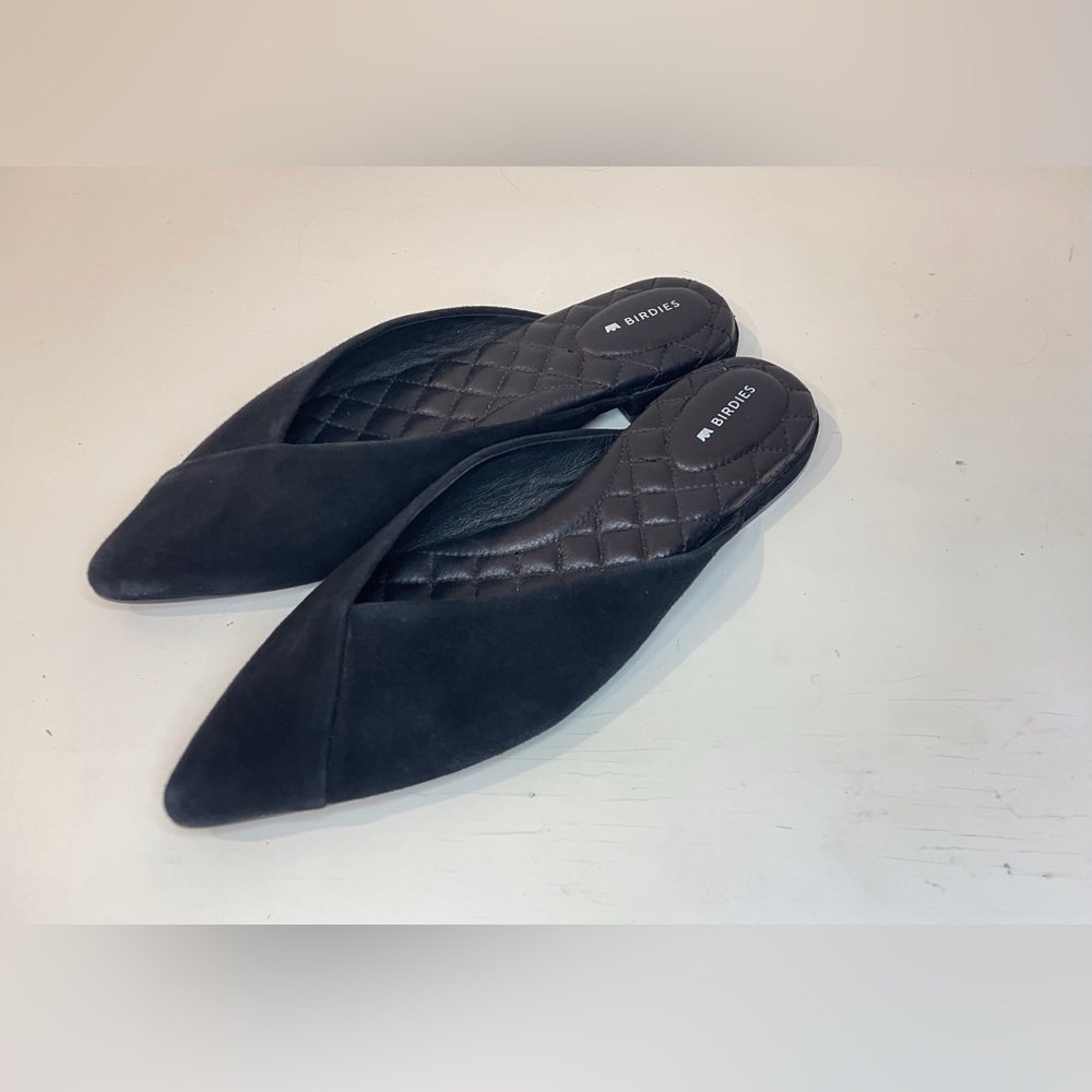 Birdies Women’s The Swan Black Suede Mules‎ Size 7.5